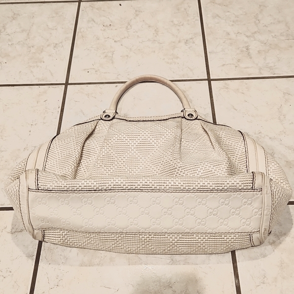 π GUCCI LUXURY MEDIUM STRAW LEATHER MONOGRAM HOBO HAND BAG π― AUTHENTIC - Picture 14 of 15